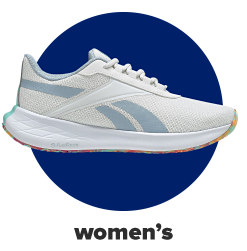 A gray and blue women's Reebok shoe. Women's. 