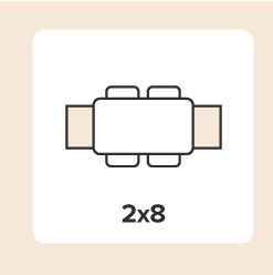 Drawing of a dining table on a rug. Shop 2 x 8 rugs.