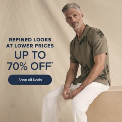 A man in a button down and white jeans. Refined looks at lower prices. Up to 70% off. Shop all deals.