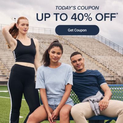 Today's coupon. Up to 40% off. Get coupon. People in activewear.