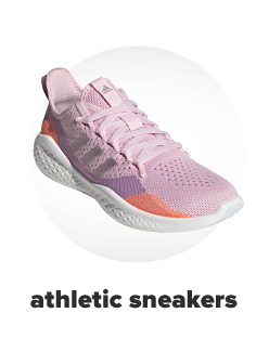 A purple Adidas sneaker with pink accents and a white sole. Athletic sneakers. 
