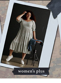 Image of woman in gray dress Shop Women's Plus