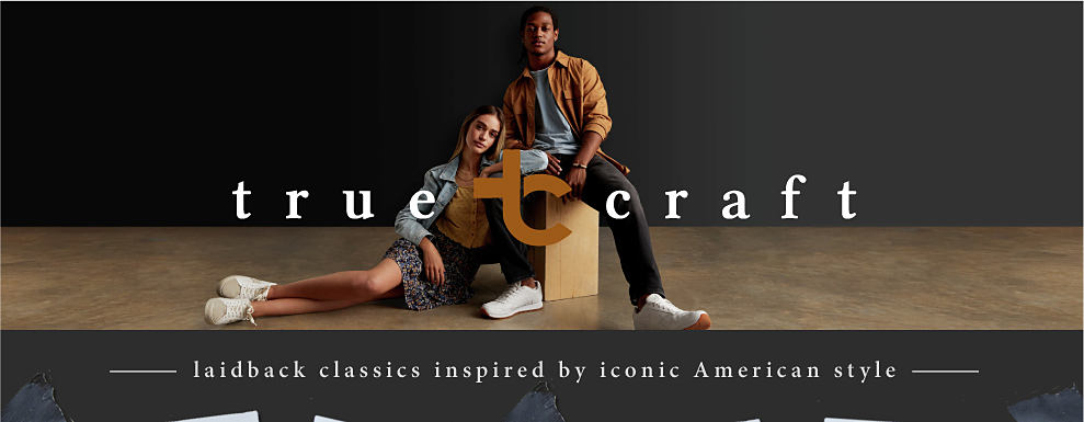 mage of young man and woman in casual clothing True Craft logo laidback classics inspired by iconic American style