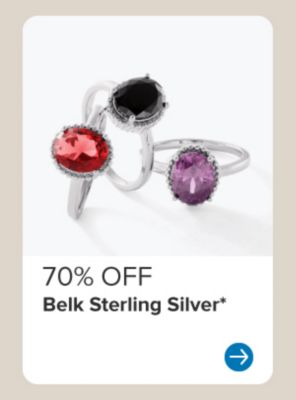 Image of three silver gem stone rings. 70% off Belk Sterling Silver.