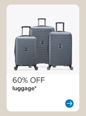 Image of three suitcases. 60% off luggage.