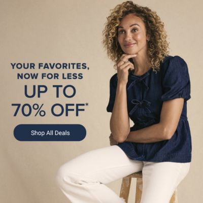 A woman in a denim top and white jeans. Your favorites, now for less. Up to 70% off. Shop all deals.