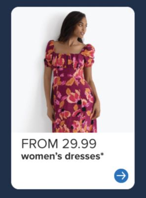 A woman in a floral dress. From 29.99 women's dresses. 