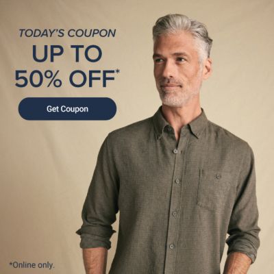 A man in a button down shirt. Today's coupon up to 50% off. Get coupon. Online only.