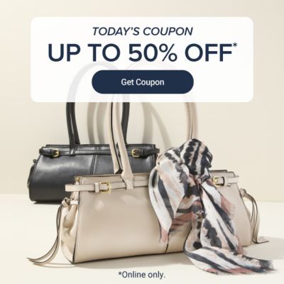 Two different colored purses. Today's coupon up to 50% off. Get coupon. Online only.
