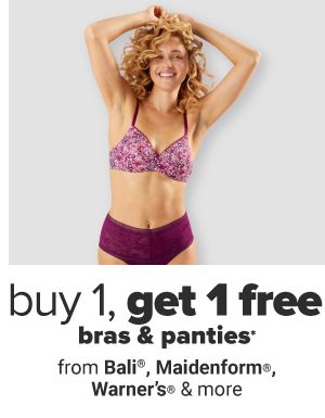 Buy 1, get 1 free bras & panties from Bali, Maidenform, Warner's & more.