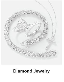 Diamond necklace and rings. Diamond jewelry.