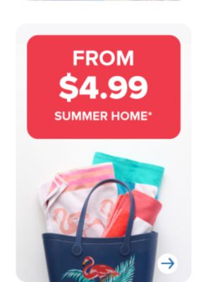 Image of a beach bag. From 4.99 summer home. Shop now.