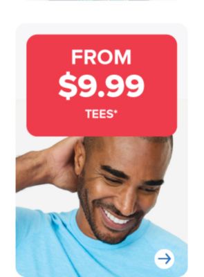 Image of a man in a blue t-shirt. From 9.99 tees. Shop now.
