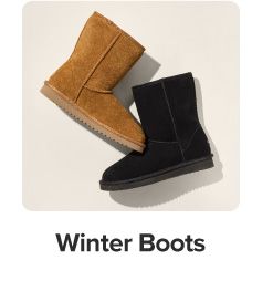 Image of a brown and a black boot. Shop winter boots.