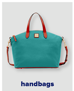 A blue handbag with brown trim, handles and straps. Handbags.