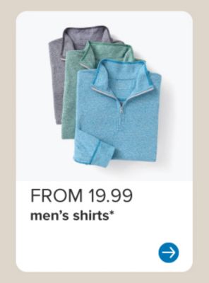 Image of men's quarter-zip shirts. From 19.99 men's shirts.