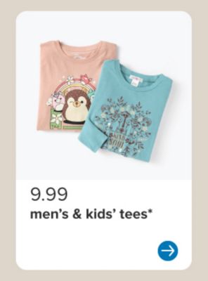 Image of two graphic tees. From 9.99 men's and kids' tees.