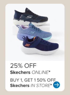 Image of various sneakers. 25% off Skechers.