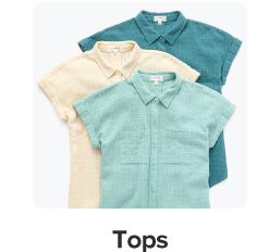 Image of shirts in different colors. Shop tops.