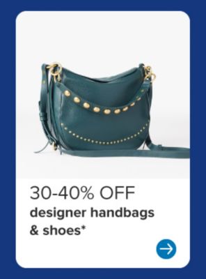 Image of a green handbag. 30-40% off handbags and designer shoes.