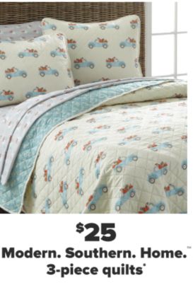 $25 Modern. Southern. Home. 3-piece quilts.