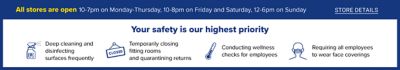 All stores are open Monday-Saturday 11-7PM and Sunday 12-6PM. Store details. Free in-store or contactless curbside pickup. Just stop, shop and pop. Learn more. Your safety is our highest priority! All stores are open and following extra safety measures.