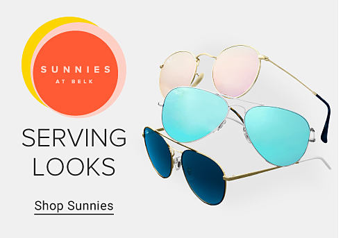 Aviator-style sunglasses. Serving looks. Shop sunnies.