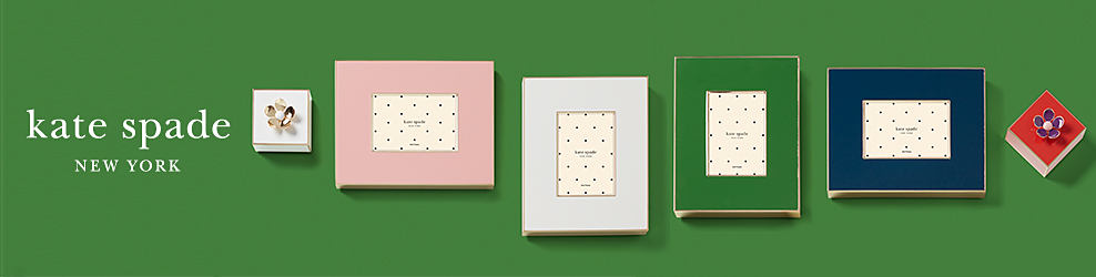 Kate Spade New York, two small boxes and four frames with polka dots and the Kate Spade logo in the middle. Shop Now.