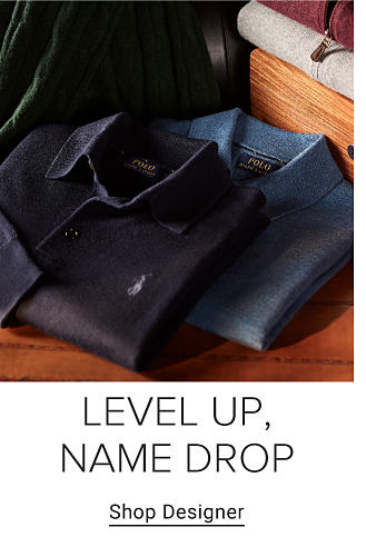 Purple and blue Polo Ralph Lauren polo shirts. Level up, name drop. Shop designer.