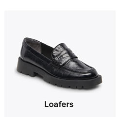 A black platform loafer. Shop loafers.