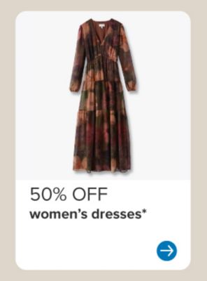 Image of a brown dress. 50% off women's dresses.