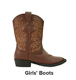 A brown cowboy boot. Shop girls' boots.