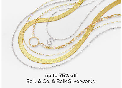 An assortment of silver and gold necklaces. Up to 75% off Belk and Co and Belk Silverworks. 