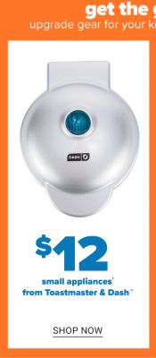 A silver waffle maker. $12 small appliances from Toastmaster and Dash. Shop now.