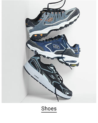 Three pairs of Skechers shoes. Shoes. 