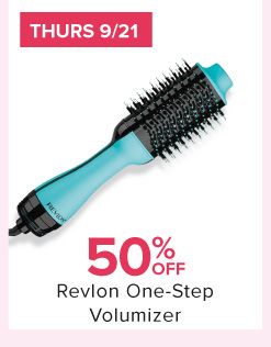 Thurs 9/21. Image of a hair tool. 50% off Revlon One-Step Volumizer.