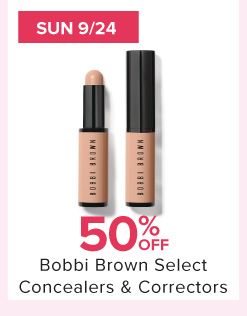Sun 9/24. Image of concealers. 50% off Bobbi Brown select concealers & correctors.
