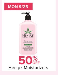 Mon 9/25. Image of haircare. 50% off select beauty from Philosophy & Hempz.