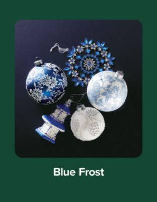 Blue Christmas ornaments. Shop Blue Frost.