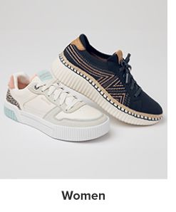 An image of two women's sneakers. Shop women.