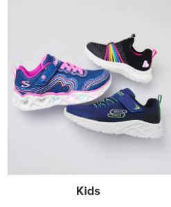 An image of three kids' sneakers. Shop kids.