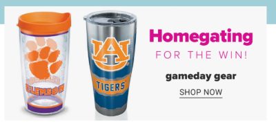Two tumbler cups with team logos and colors. Homegating for the win. Gameday gear. Shop now.