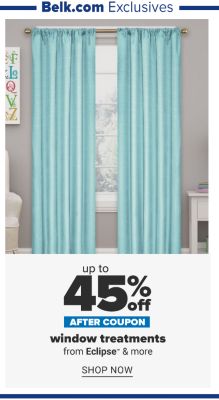 A window with a blue floor length curtains. Up to 40% off, after coupon, window treatments from Eclipse and more. Shop now.