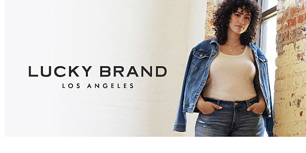 Image of woman in denim jacket and jeans Shop Lucky Brand