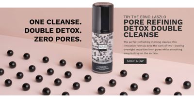 A bottle of pore refining detox double cleanse from Erno Laszlo. One cleanse. Double detox. Zero pores. The perfect refreshing morning cleanse, this innovative formula does the work of two, drawing overnight impurities from pores while smoothing away buildup on the surface. Shop now. 