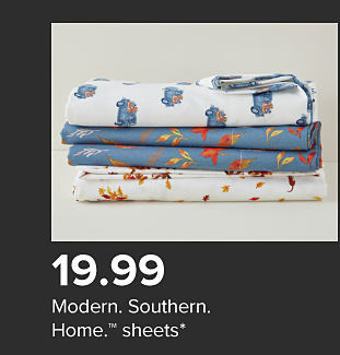 Stackle of patterned sheets. $19.99 Modern Southern Home sheets.