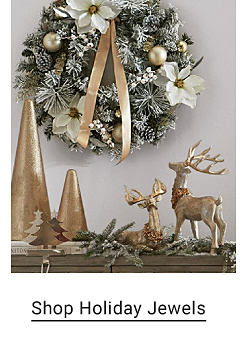 Image of mantle with Christmas decor. Shop Holiday Jewels.
