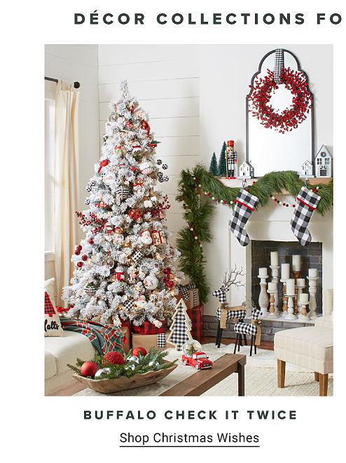 Decor Collections For Every Holiday Style Image of living room with Christmas Decor. Buffalo Check It Twice. Shop Christmas Wishes.