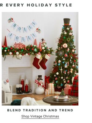 Image of living room with Christmas Decor. Blend Tradition And Trend. Shop Vintage Christmas.