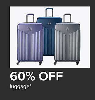 Purple, blue and grey suitcases. 60% off luggage.
